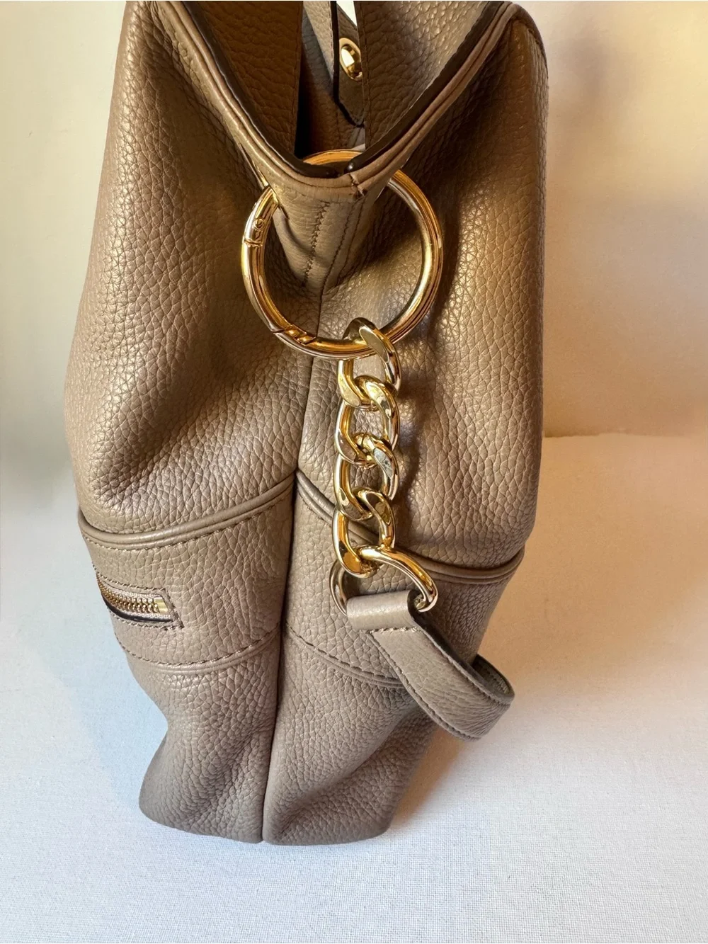 Michael Kors Jamesport Taupe Pebbled Leather Hobo with Gold Hardware large tote